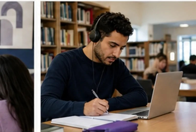 Un apprenant travaille son allemand à la bibliothèque